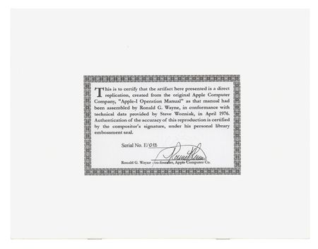 Lot #245 Apple: Steve Wozniak and Ron Wayne (2) Signed Items - Apple-1 Manual and Photograph - Image 2