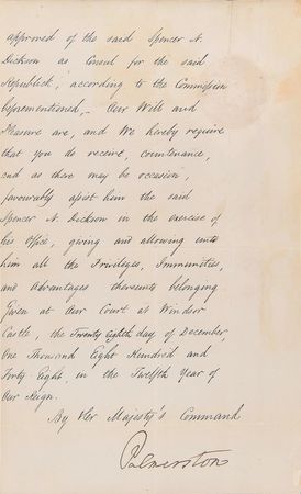 Lot #341 Queen Victoria Document Signed, Recognizing Chile's Consul in London - Image 3