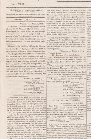 Lot #91 William Henry Harrison (3) Period Newspapers on the Presidential Inauguration and Funeral Services - Image 6