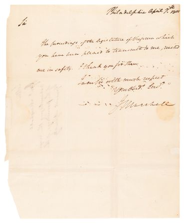 Lot #182 John Marshall Autograph Letter Signed