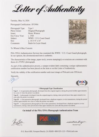 Lot #386 WWII: Battle of Leyte Original 'Type I' Photograph by Harry R. Watson - Image 2