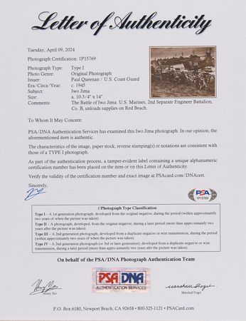 Lot #385 Iwo Jima Original 'Type I' Photograph by Paul Queenan Photograph - Image 2