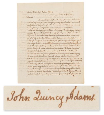 Lot #8 John Quincy Adams Autograph Letter Signed on War of 1812: 