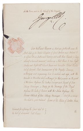 Lot #203 King George IV Document Signed on Marriage of William IV - Image 1