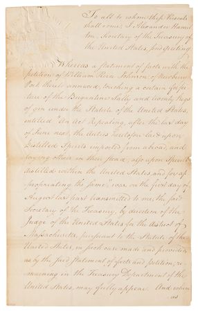 Lot #173 Alexander Hamilton Signed Document on the Import of Distilled Spirits - Image 2