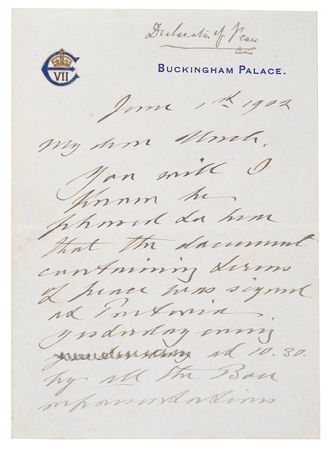 Lot #201 King Edward VII Autograph Letter Signed Announcing the End of the Second Boer War - Image 1