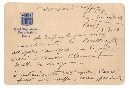 Lot #734 Giacomo Puccini Autograph Letter Signed on Madame Butterfly: 