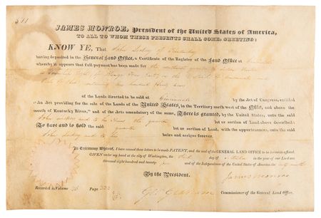 Lot #121 James Monroe Document Signed as President - Image 1