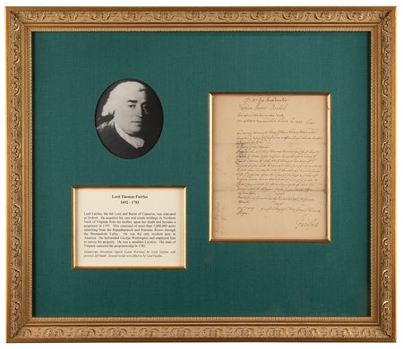 Lot #292 Thomas Fairfax Document Signed - Image 1