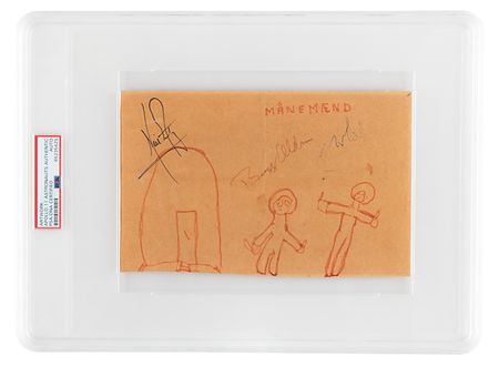 Lot #613 Apollo 11 Signed Sketch - Rare Danish Child's Drawing of the Apollo 11 