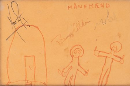 Lot #613 Apollo 11 Signed Sketch - Rare Danish Child's Drawing of the Apollo 11 