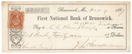 Lot #471 Joshua Lawrence Chamberlain Signed Check - Image 1