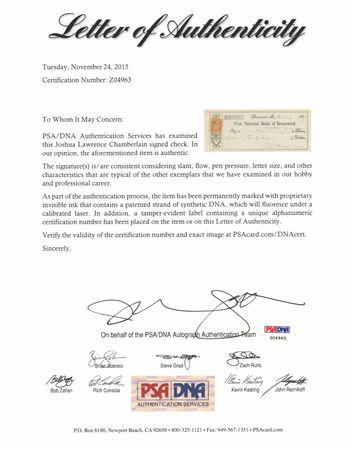 Lot #471 Joshua Lawrence Chamberlain Signed Check - Image 2