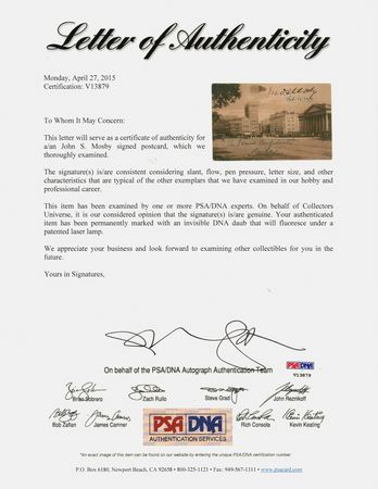 Lot #545 John S. Mosby Signed Postcard - Image 2