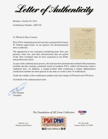 Lot #549 Francis W. Pickens Civil War-Dated Autograph Letter Signed to States Rights Gist, Forbidding Military Officers from Leaving South Carolina - Image 2