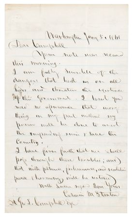 Lot #569 Edwin M. Stanton War-Dated Autograph Letter Signed - 