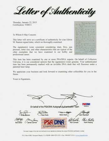 Lot #569 Edwin M. Stanton War-Dated Autograph Letter Signed - 