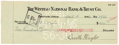 Lot #608 Orville Wright Twice-Signed Check - Image 1