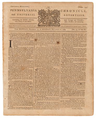Lot #449 Townshend Acts: Pennsylvania Chronicle from November 1769 - Image 1