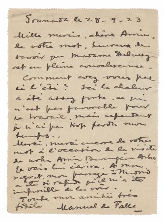 Lot #765 Manuel de Falla Autograph Letter Signed - Image 1