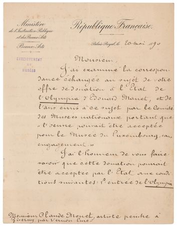 Lot #665 Claude Monet: Leon Bourgeois Letter Signed - Image 1