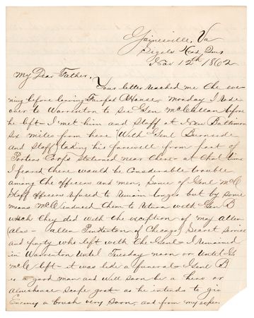 Lot #490 Ten Eyck Fonda Civil War-Dated Autograph Letter Signed on McClellan's Replacement with Burnside - Image 1