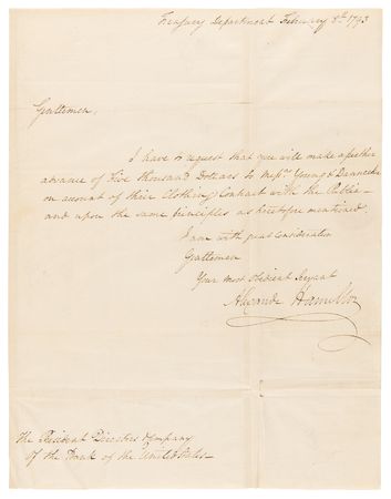Lot #175 Alexander Hamilton Autograph Letter Signed as Treasury Secretary, Advancing Payment for a Government Clothing Contract - Image 1