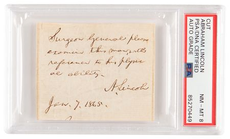 Lot #19 Abraham Lincoln Autograph Note Signed as President to Surgeon General Joseph Barnes (1865) - PSA NM-MT 8 - Image 1