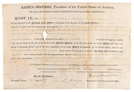 Lot #124 James Monroe Document Signed as President - Image 1