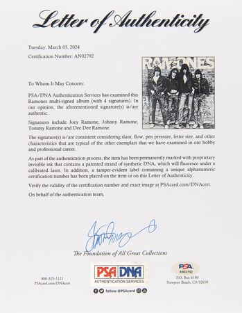 Lot #909 Ramones Signed Album - Self-Titled Debut - Image 3