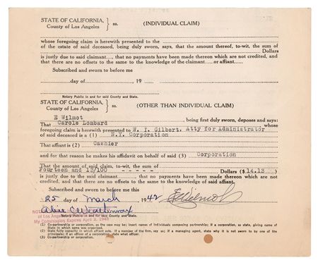 Lot #984 Clark Gable Document Signed for the Estate of Carole Lombard - Image 3