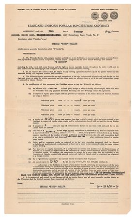 Lot #835 Fats Waller Document Signed for Music Copyrights - Image 2