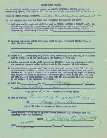 Lot #936 Abbott and Costello Document Signed - Image 1