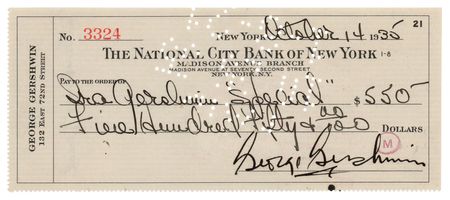 Lot #806 George and Ira Gershwin Signed Check - Image 1