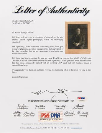 Lot #238 Thomas Edison Signed Photograph - Image 3