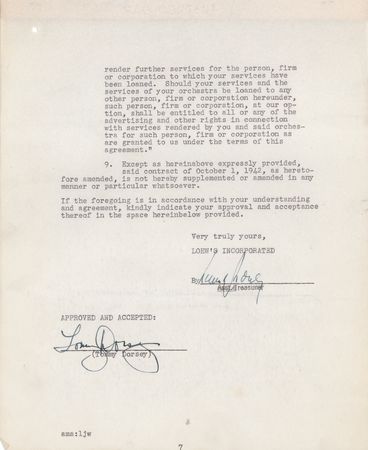 Lot #787 Big Band (9) Documents Signed with Basie, James, Goodman, and Dorsey - Image 10