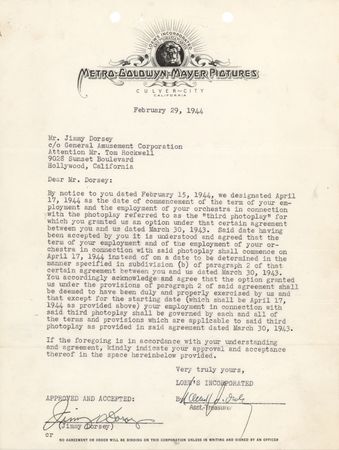 Lot #787 Big Band (9) Documents Signed with Basie, James, Goodman, and Dorsey - Image 4