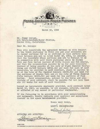 Lot #787 Big Band (9) Documents Signed with Basie, James, Goodman, and Dorsey - Image 6