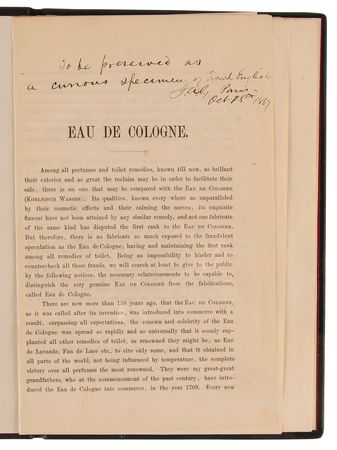Lot #86 James A. Garfield Signed Booklet - Eau de Cologne - From His Personal Library - Image 4