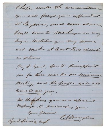 Lot #288 Stephen A. Douglas Autograph Letter Signed to Lewis Cass - Image 2