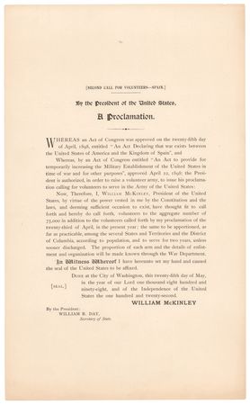 Lot #117 William McKinley Document Signed as President, Calling for 75,000 Additional Volunteers for the Spanish–American War - Image 2
