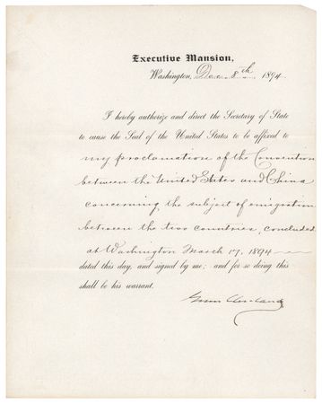 Lot #73 Grover Cleveland Document Signed as