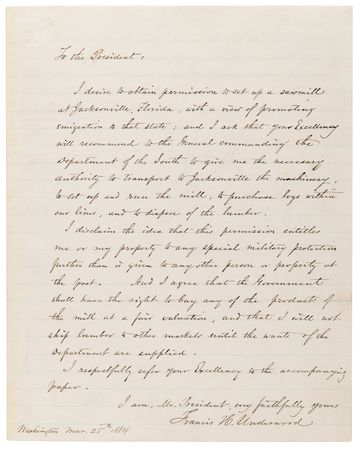 Lot #20 Abraham Lincoln Autograph Endorsement Signed as President (1864) - Approving a Sawmill for Jacksonville, Florida - Image 4