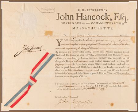Lot #167 John Hancock Document Signed as Governor of Massachusetts - Image 1