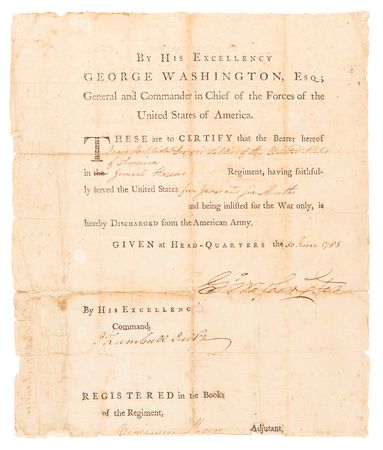 Lot #1 George Washington Signed Revolutionary War Discharge Certificate (1783) - Image 1