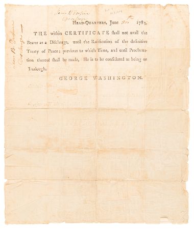 Lot #1 George Washington Signed Revolutionary War Discharge Certificate (1783) - Image 3
