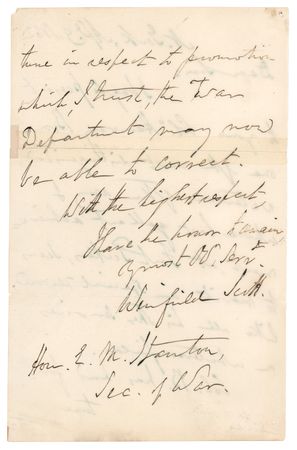 Lot #560 Winfield Scott Civil War-Dated Autograph Letter Signed to Secretary of War Edwin M. Stanton - Image 2