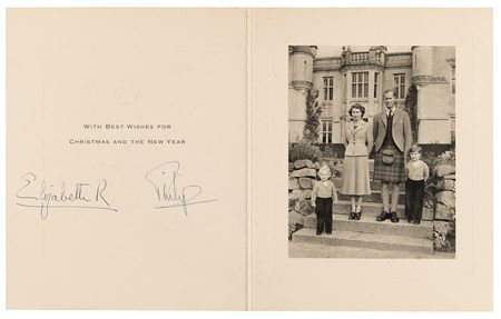 Lot #210 Queen Elizabeth II and Prince Philip Signed Christmas Card (1952) - Image 1