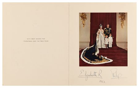 Lot #212 Queen Elizabeth II and Prince Philip Signed Christmas Card (1953) - Image 1