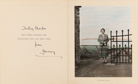 Lot #291 Elizabeth, Queen Mother Signed Christmas Card, Presented to 7-Year-Old Prince Charles - Image 1